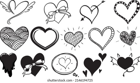 Black hand drawn hearts set illustration