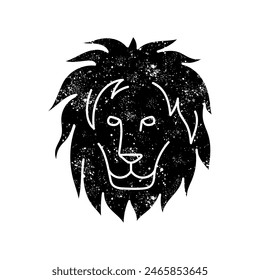 black hand drawn icon in grunge look lion