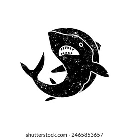 black hand drawn icon in grunge look shark icon