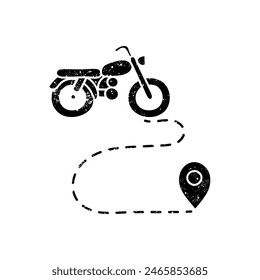 black hand drawn icon in grunge look map motorcycle route