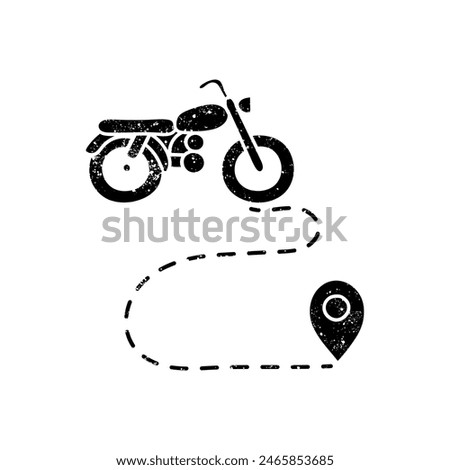 black hand drawn icon in grunge look map motorcycle route