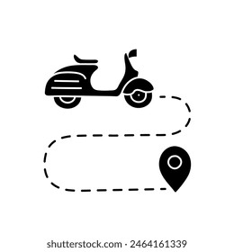 black hand drawn icon map scooter route icon