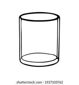 A Black hand drawn illustration of a transparent glass for water isolated on a white background