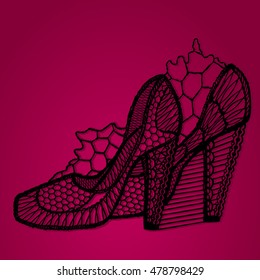 Black hand drawn lace in high heels shape