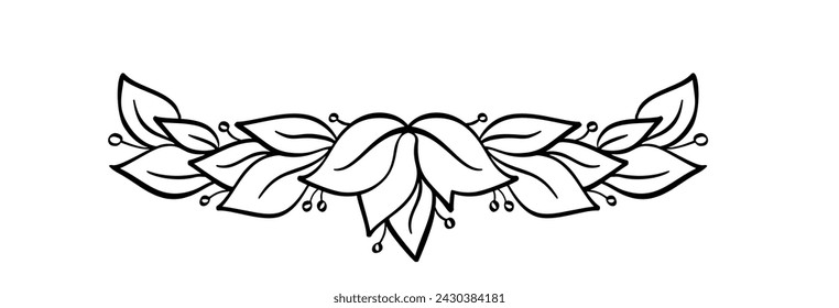 Black hand drawn laurel divider illustration for certificate. depicting an award, achievement, heraldry, logo vector