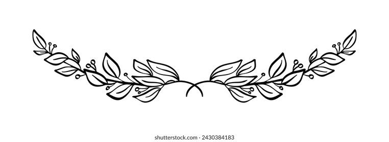 Black hand drawn laurel divider illustration for certificate. depicting an award, achievement, heraldry, logo vector