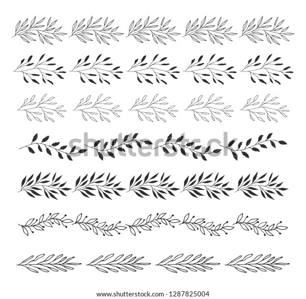 Black hand drawn leaf borders. Ink and brush\
vector illustration.\
Isolated.