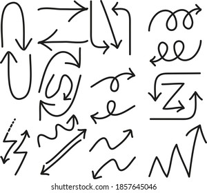 Black hand drawn line arrows set icon template color editable