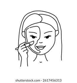 Black Hand Drawn Line Art Applying The Mask With A Brush