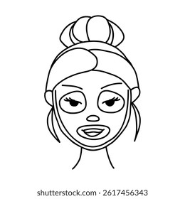 Black Hand Drawn Line Art Woman Puts On Mask