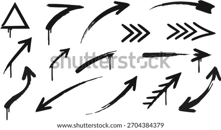 Black hand drawn marker arrows set graffiti style drawing sketch grunge brushstrokes pointer sign