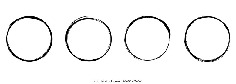 Black hand drawn marker circles round set. Doodle round shapes. Crayon circle highlight, freehand ovals doodle. Chalk pencil ellipse frames, round shapes in sketch style. isolated on white background