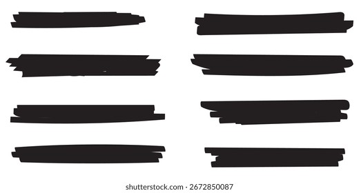 Vetor de ícone de linhas de marcador desenhadas à mão preta isolado no branco. Traçados de estilo de esboço Doodle para design, sublinhado, realce, notas, decoração ou elementos de arte criativa em projetos digitais e impressos.