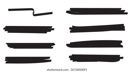 Black Hand drawn marker lines icon vector isolated on white. Doodle sketch style strokes for design, underline, highlight, notes, decoration, or creative art elements in digital and print projects.