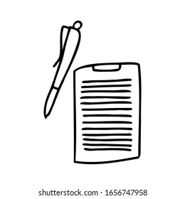 Black hand drawn pen and notes icons, isolated on white background. Doodle vector illustration. 