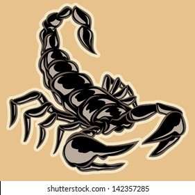 black hand drawn scorpion with pinchers ready to sting