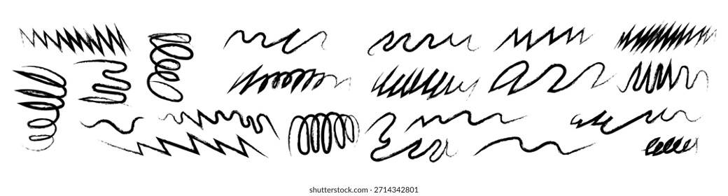 Black hand drawn scribble lines and wavy doodles icon vector. Black pencil sketches, grunge style drawing. Charcoal pencil curly lines and squiggles, swirls and spirals symbol. vector illustration.