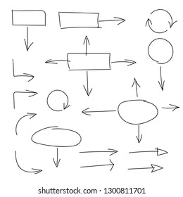 Black Hand drawn set of arrows and block schemes, vector illustration