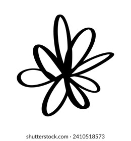 Black hand drawn simple flower. Love romantic element painted brush. Ink vector illustration. design element for Valentine day greeting card, wedding invitation