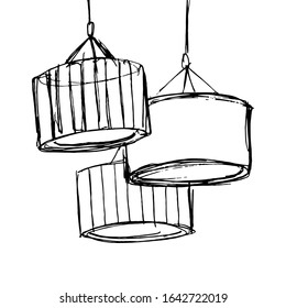 Black hand drawn sketch of lamp isolated on white. Outline vector object.
