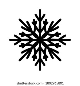 Black hand drawn snowflake logo icon design template isolated on white background. New year and winter doodle symbol for print, web, design, Christmas decoration, label or mobile app.