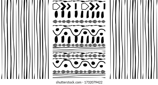 Schwarz handgezeichnete Streifen nahtlos monochrome Muster. Verschiedene Elemente