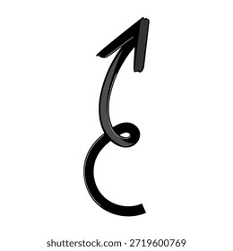Flecha de estilo dibujada a mano negra formando un bucle en espiral y luego apuntando diagonalmente hacia arriba, simbolizando el progreso, el crecimiento, el desarrollo, la ambición y el mejoramiento continuo