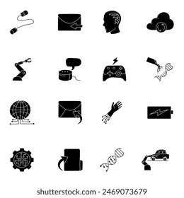 Schwarz Hand gezeichnete Technologie-Icon-Set