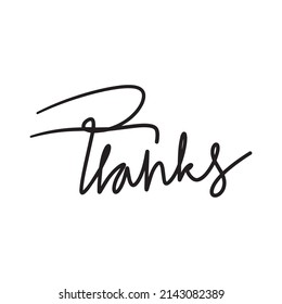 Black Hand drawn Thanks you lettering isolated on white background