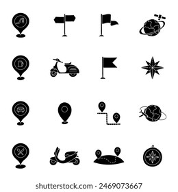 black hand drawn transportation icon set