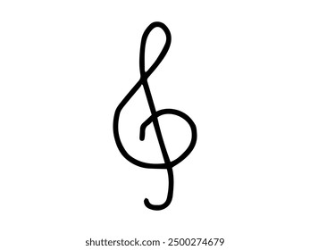 Black hand drawn treble clef isolated on a white background. Concept of musical notes, music education, minimalistic design, sheet music symbol. Print icon, design element