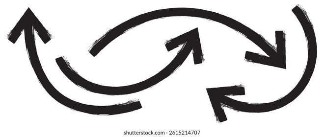 Black Hand drawn vector arrow set. Brush, marker  bold arrows set. Collection of hand drawn doodle thick arrows. Set of Hand drawn vector arrows doodle. Set of black hand drawn grunge doodle 