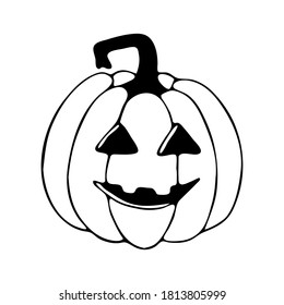 Black hand drawn vector doodle on white background halloween pumpkin