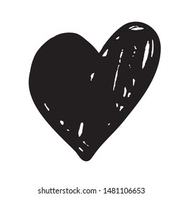 Black hand drawn vector heart. Dry ink brush illustration. Isolated on white background. love symbol design concept element vector. Valentine hearth design illustrator element for valentine day, gift,
