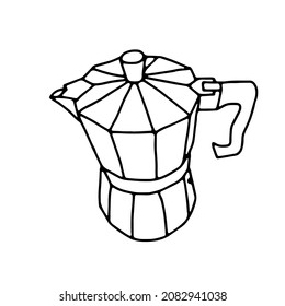 Black hand drawn vector illustration of a metal geyser coffee maker isolated on a white background