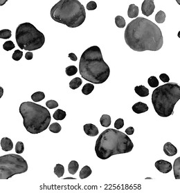 Black hand drawn watercolor illustration with animal footprints