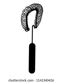 Black hand drawn whisk kitchen utensil. Egg beater graphic emblem on a white background. Culinary symbol. Vector illustration