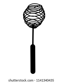 Black hand drawn whisk kitchen utensil. Egg beater graphic emblem on a white background. Culinary symbol. Vector illustration