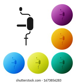 Icono de taladro de mano negra aislado en fondo blanco. Establecer iconos en los botones de círculo de color.  Ilustración vectorial