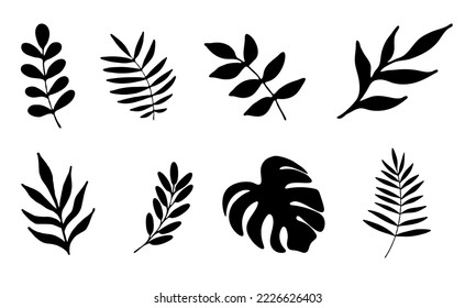 Black hand drown leaves set isolated on white