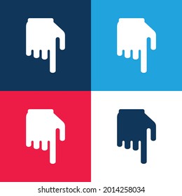 Black Hand With Finger Pointing Down blue and red four color minimal icon set