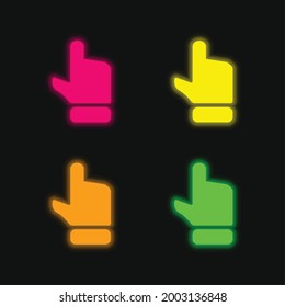 Black Hand Finger Pointing Up four color glowing neon vector icon