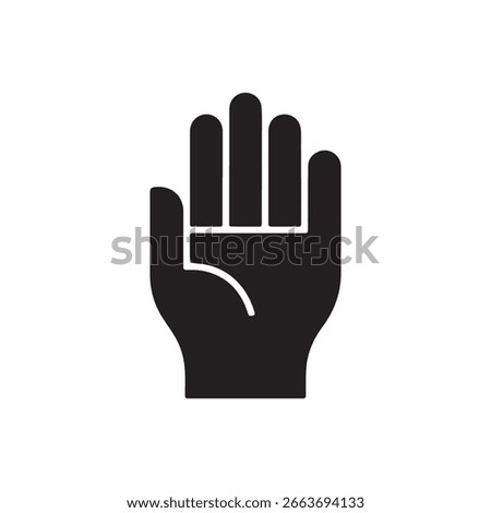 Black hand with five fingers icon isolated on a white background. Human hand showing the palm and fingers, flat design illustration for web or print usage.