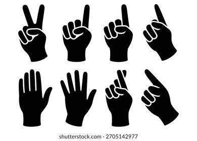Black hand gestures on white background counting peace sign
