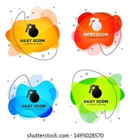 Black Hand grenade icon isolated on white background. Bomb explosion. Set abstract banner with liquid shapes. Vector Illustration