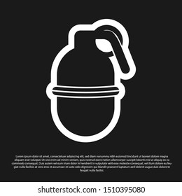 Black Hand grenade icon isolated on black background. Bomb explosion.  Vector Illustration
