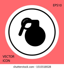 Black Hand grenade icon isolated on red background. Bomb explosion. White circle button. Vector Illustration