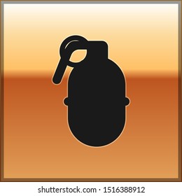 Black Hand grenade icon isolated on gold background. Bomb explosion.  Vector Illustration