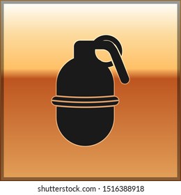 Black Hand grenade icon isolated on gold background. Bomb explosion.  Vector Illustration