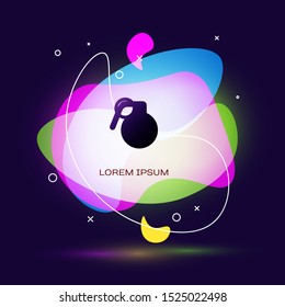 Black Hand grenade icon isolated on dark blue background. Bomb explosion. Abstract banner with liquid shapes. Vector Illustration